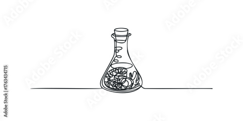 Continuous Line Drawing of Laboratory Flask with Contents
