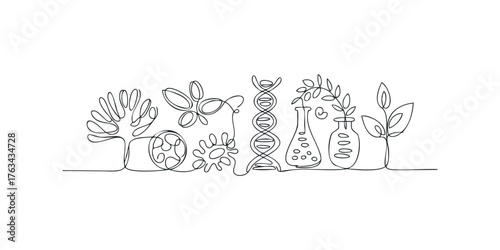 Continuous Line Art Depicting Science and Nature Elements