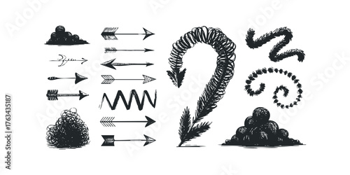 Collection of hand-drawn arrow and scribble shapes