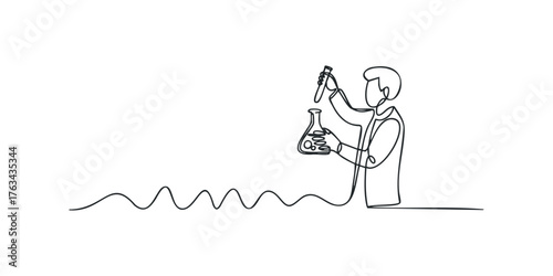 Scientist performs experiment with liquid in laboratory flask