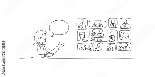 Person speaking on video call with multiple participants