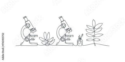 Minimalist Microscope and Plant Line Drawing