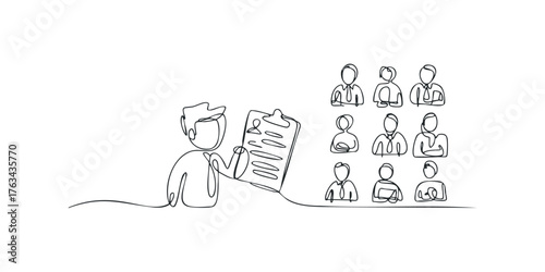 Person holding document reviews candidates in a group