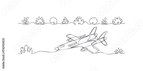 Single line drawing of a private jet flying
