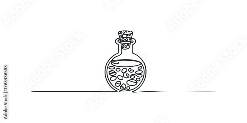 Line drawing of a corked bottle with liquid inside