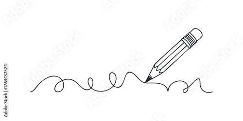 Pencil drawing a wavy line on white background