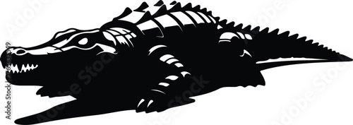 Silhouette alligator swims in the water wildlife wild vector illustration