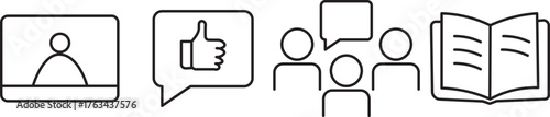Communication Icons Set. Outline vector icons of communication skills: speech bubble, microphone, body .active listening icon