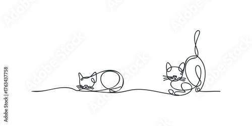 Two minimalist cats drawn with single line