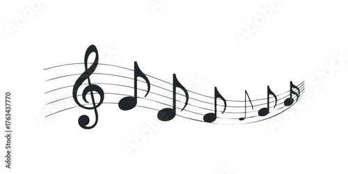 Musical notes and staffs graphic on white