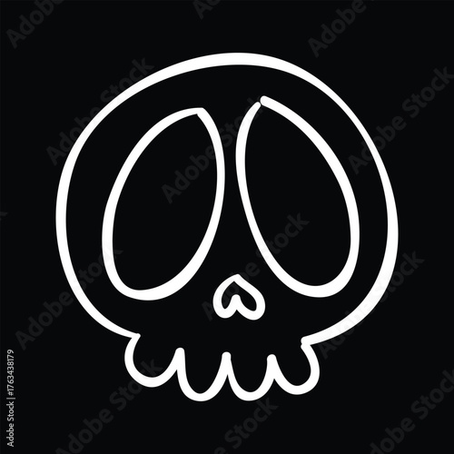 Cute Halloween skull outline on black background