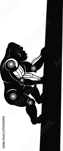 Silhouette cyborg gorilla climbing a tree trunk vector illustration