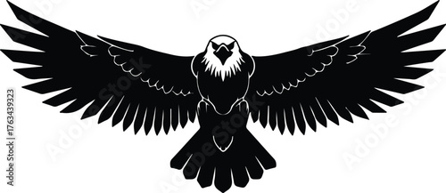 Silhouette Eagle spreading wings in flight front view vector illustration