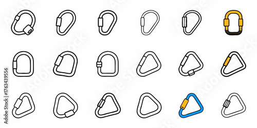 Versatile Collection of Carabiner Outlines for Climbing, Camping, and Outdoor Adventures, Available in Multiple Shapes and Styles for All Your Equipment Needs, Safety First
