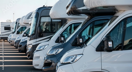 Row of RVs Lined Up Your Next Adventure Awaits in a Recreational Vehicle Motorhome