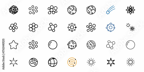 Explore the cosmos with these celestial icons, perfect for astronomy projects, space-themed designs, and educational materials, offering a modern and elegant touch