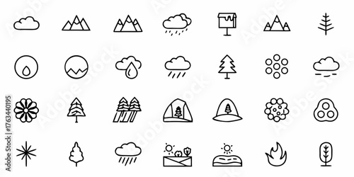 Hand-drawn nature icons provide a calming, outdoorsy feel for your project, perfect for branding eco-friendly products or designing a travel blog with an organic, minimalist style