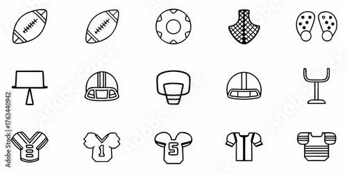 Get Ready for Game Day with these Football Icons - Perfect for Sports Enthusiasts, Coaches, and Team Spirit Designs, Celebrating American Football Season