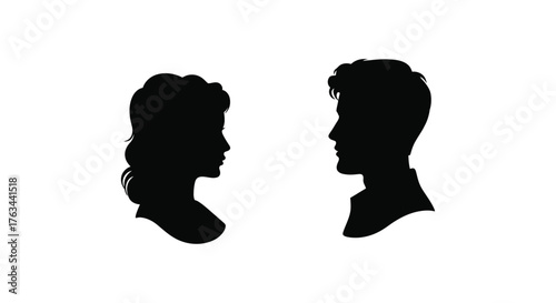 Silhouettes of a man and a woman facing each other in profile