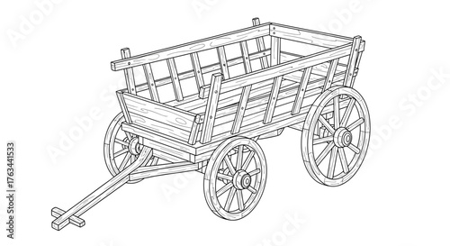 Rickety Wagon Old Vehicle Coloring Page for Children Simple Rustic Transport Art