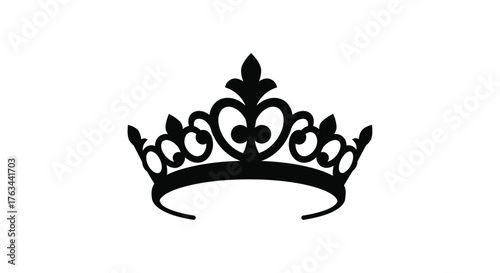 A simple black silhouette of an ornate royal crown design