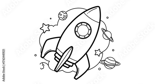 Fun Rocket Spaceship Coloring Sheet for Kids Outer Space Adventure Activity