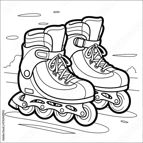 Rollerblades Skating Coloring Page for Children Fun Sports Activity Outline