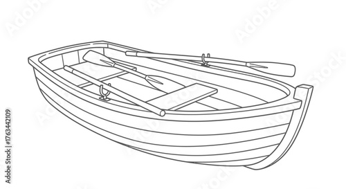 Rowboat Small Boat Coloring Page for Children Fun Watercraft Outline Drawing