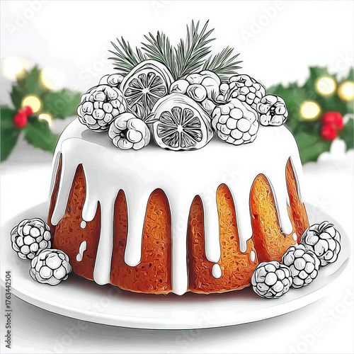 Christmas Cake, coloring pa...