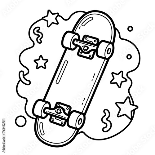 Fun Skateboard Coloring Sheet for Kids Street Sports Outdoor Activity Art
