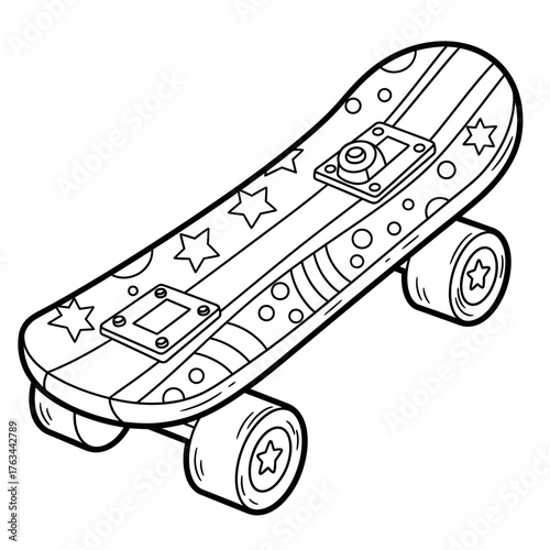 Skateboard Sports Coloring Page for Children Fun Street Activity Outline Drawing