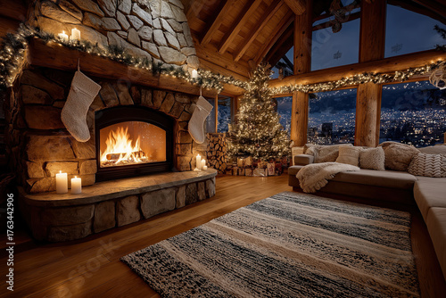 A crackling fireplace with ...
