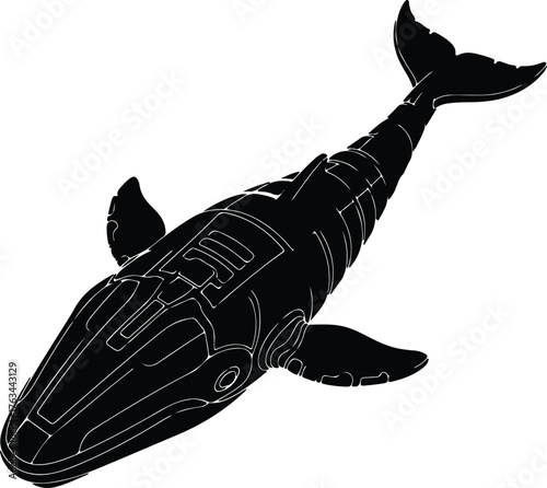 Silhouette of a robotic whale futuristic animal concept vector illustration