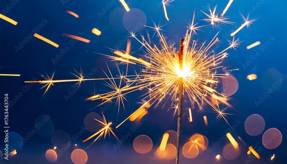 Obraz premium Sparkler Burning Bright Against Blue Bokeh