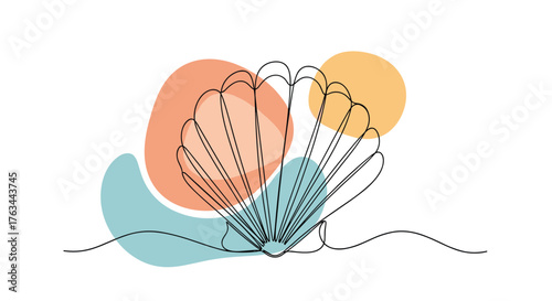 Minimalist Shell Artwork with Colorful Abstract Background.