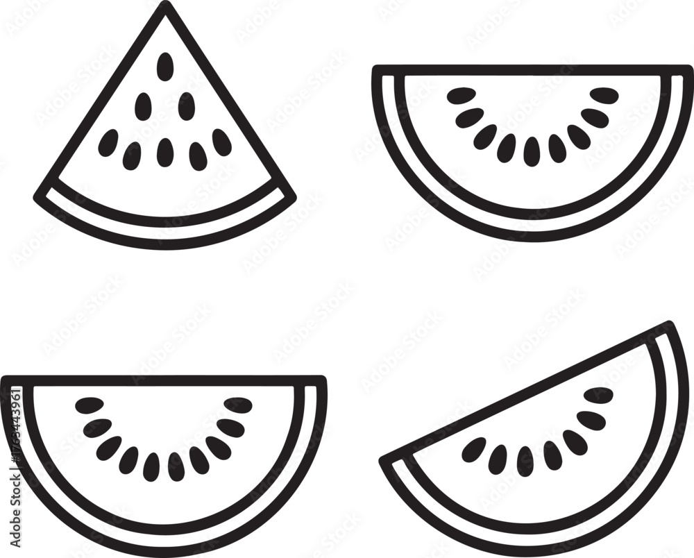 Obraz premium Set of Watermelon slice Outline vector illustration isolated On Transparent Background