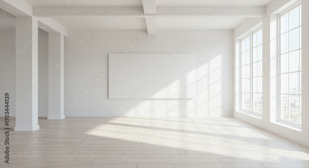 Obraz premium empty sunlit room with large windows and minimalist design highlighting modern architecture