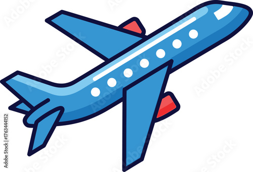 Blue airplane flying in the sky ready for travel and adventure illustration
