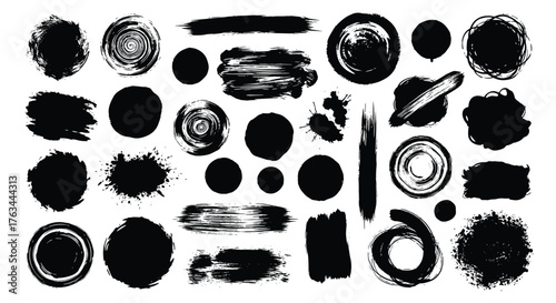 Black Ink Brush Strokes and Splatters Collection.