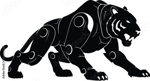 Silhouette robotic black panther is creeping vector illustration