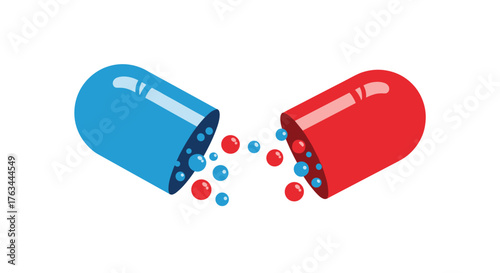 Capsule Illustration: Blue and Red Medicine Concept.