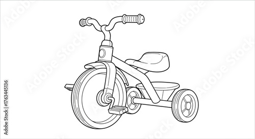 Tricycle Three Wheeled Bike Coloring Page for Children Fun Kids Vehicle Outline