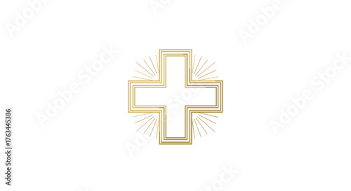 Golden Cross Symbol on White Background: Religious Iconography.