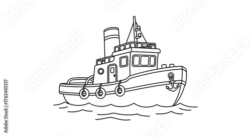 Simple Tugboat Coloring Sheet for Kids Fun Workboat Watercraft Activity Art