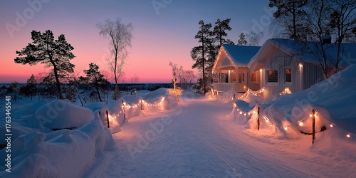 Snowy forest path with Chri...