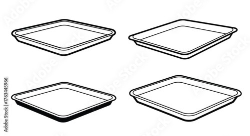 Four empty rectangular trays displayed in a simple black and white illustration