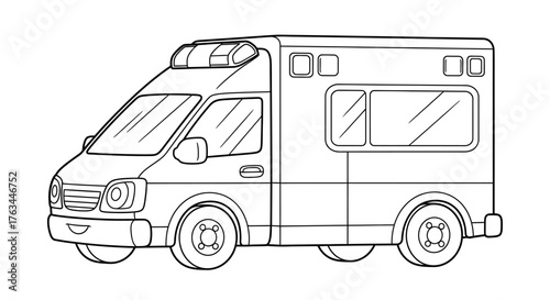 Cute Anime Style Ambulance Emergency Truck Coloring Sheet for Children Fun Rescue