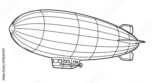 Fun Anime Style Blimp Airship Coloring Sheet for Children Cute Flying Vehicle Activity