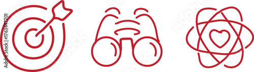 Three simple icons representing goals vision and connection