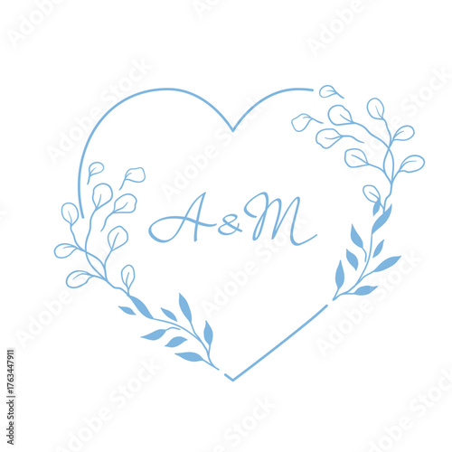 Wedding frame for invitation card. Marriage background with pretty stylized floral plants twigs.